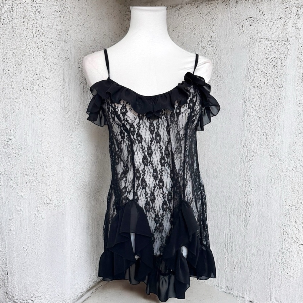 Y2K black Lace Ruffle Dress slip chemise whimsygoth punk M